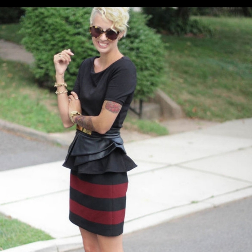 Zara red and black striped mini skirt